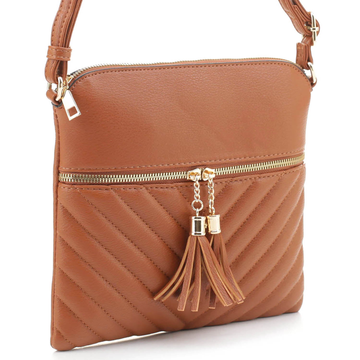 Chevron Quilted Tassel Zipper Bag