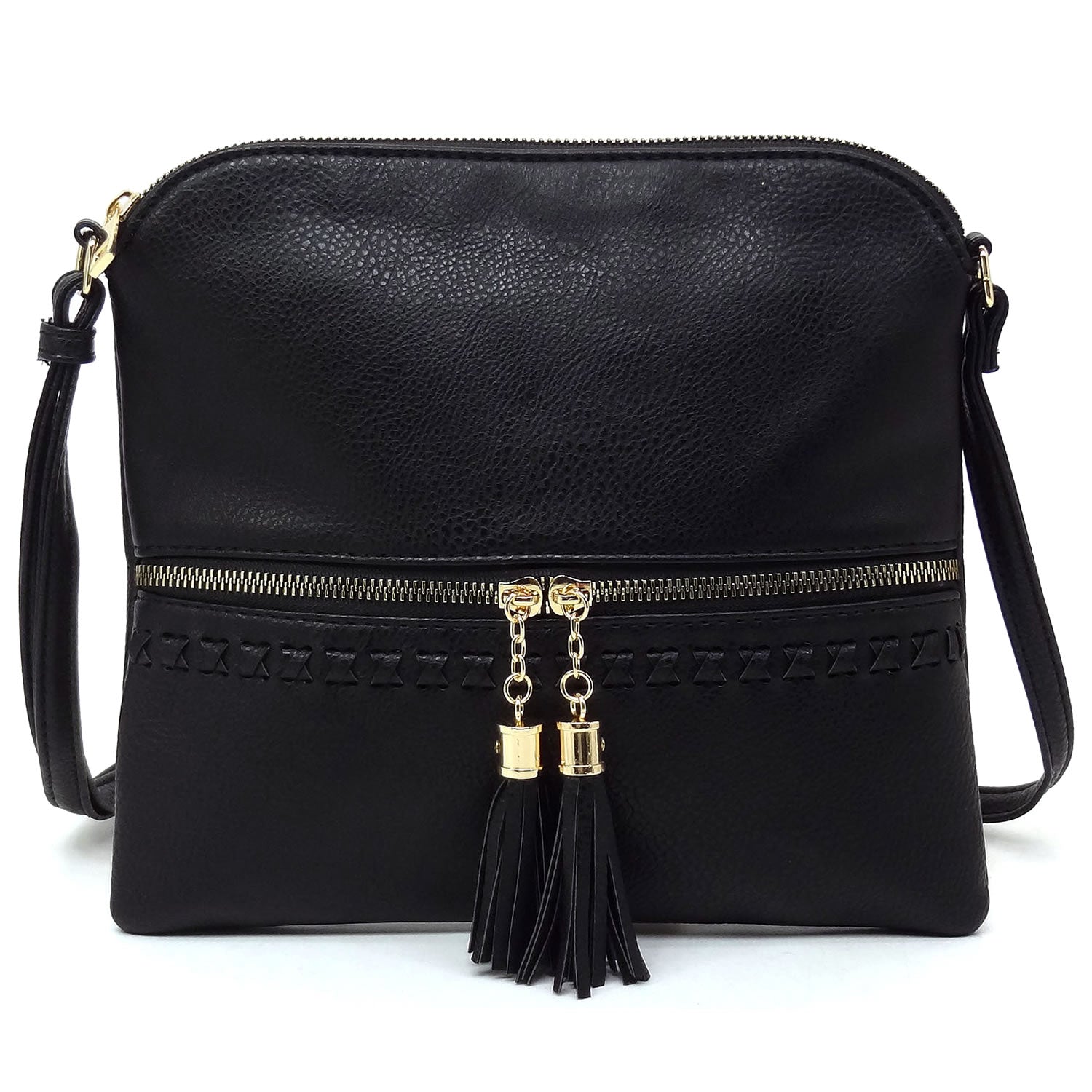 Whipstitch Tassel Zipper Crossbody Bag